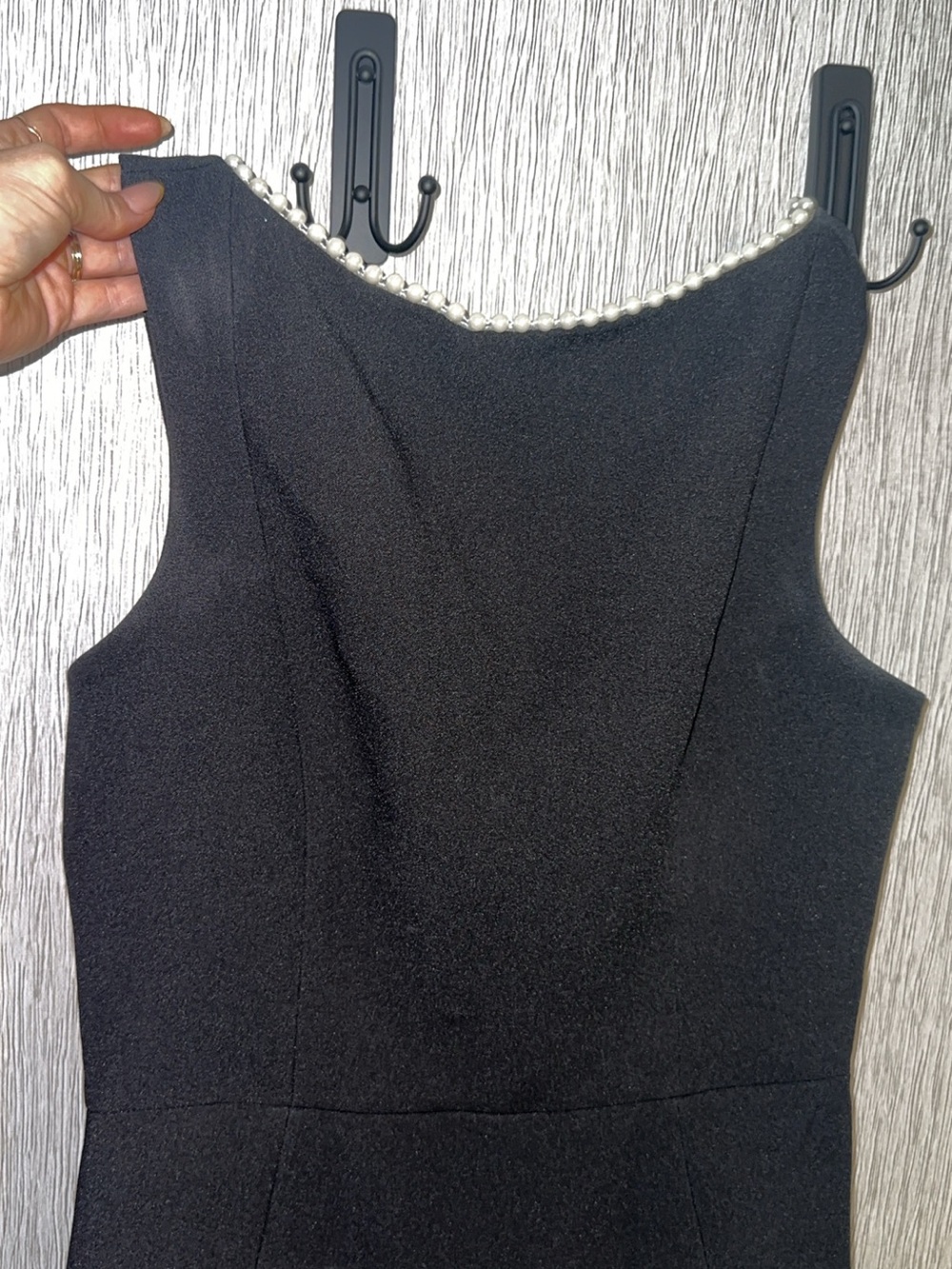 Strapless Black Dress with White Pearl-Trim Bow - Picture 3 of 5